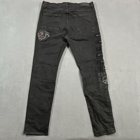 Sean John Jeans Mens 36x34 Black Panther Patches‎ Distressed Y2K Tapered - Picture 4 of 14